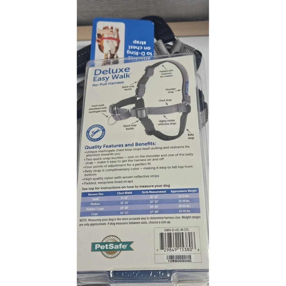 PETSAFE Deluxe Easy Walk no-pull dog harness steel/black Sz M‎